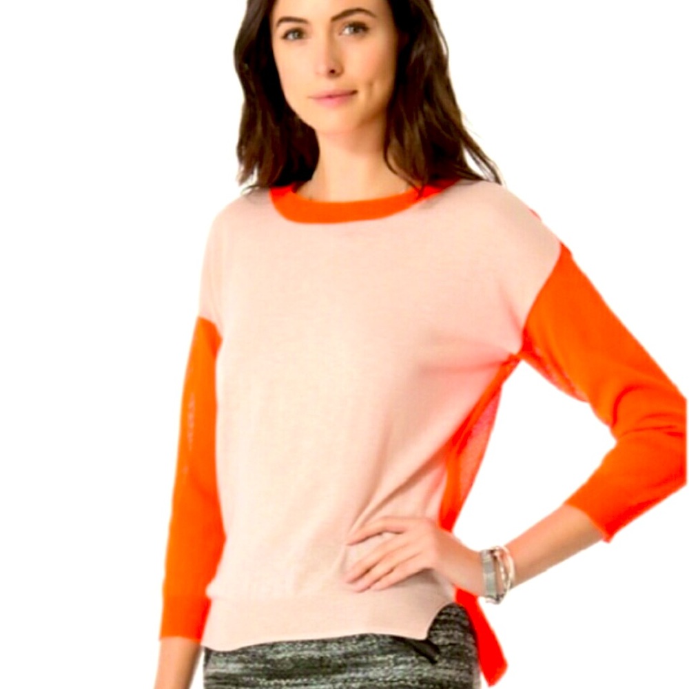 Colorblock Crewneck Sweater - Pink & Orange